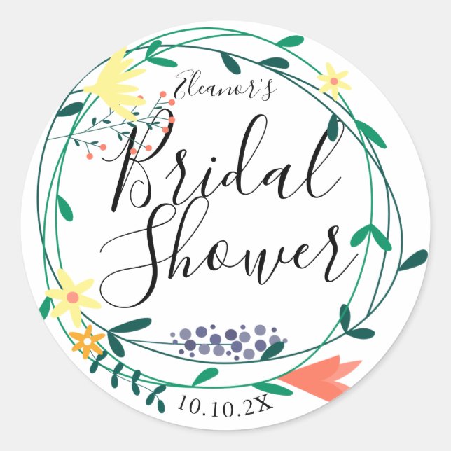 Modern Floral Garland Bridal Shower Favour Classic Round Sticker (Front)