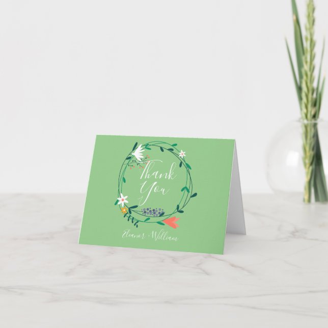 Modern Floral Garland Thank You Card (Front)