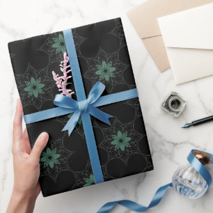 Modern Floral Geometric Pattern Teal and Black Wrapping Paper