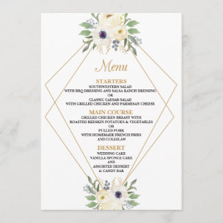 Modern Floral Geometric Wedding Menu Card