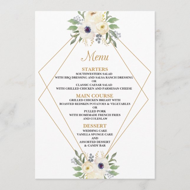 Modern Floral Geometric Wedding Menu Card (Front)
