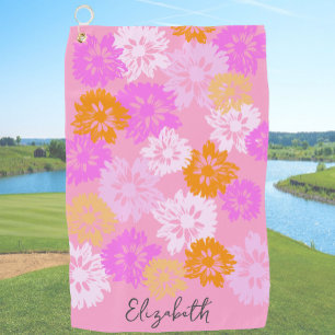 Modern Floral Gift For Her Lady Golfer Custom Name Golf Towel