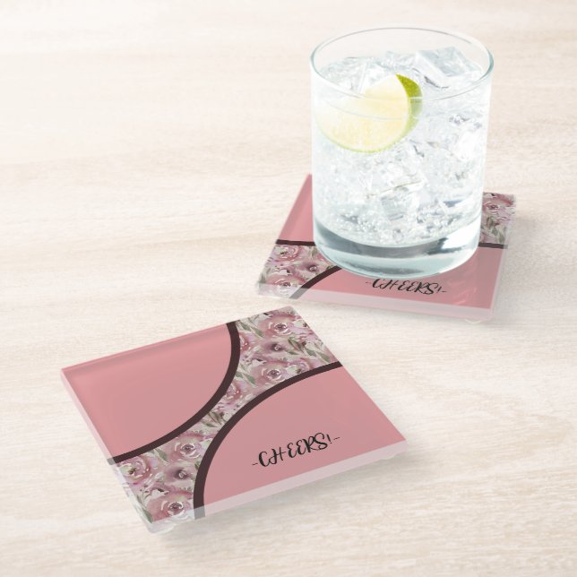 Modern Floral  Glass Coaster (Angled)