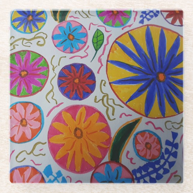 Modern Floral Glass Coaster (Front)