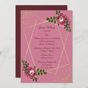Modern Floral, Glitter & Confetti Woman's Birthday Invitation