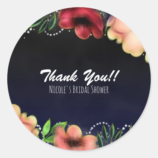 Modern Floral Glow Chic Evening Party Favour Classic Round Sticker (Front)