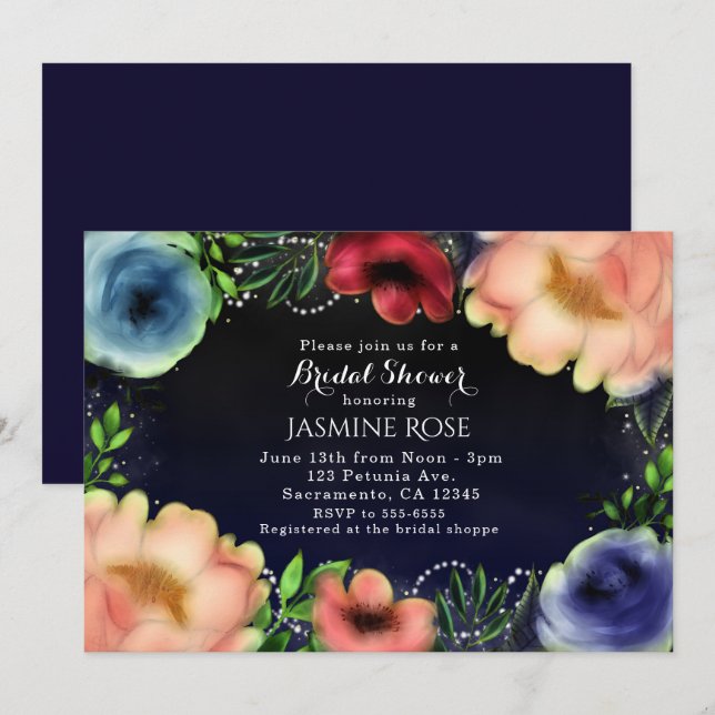 Modern Floral Glow Chic Evening Party Invitations (Front/Back)