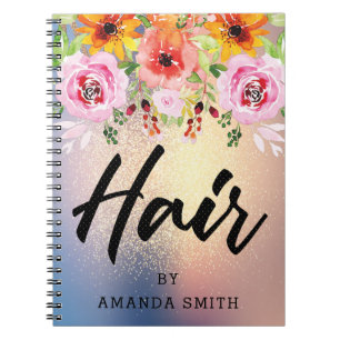 Modern Floral Gold Glitter Hair Appointment Notebook