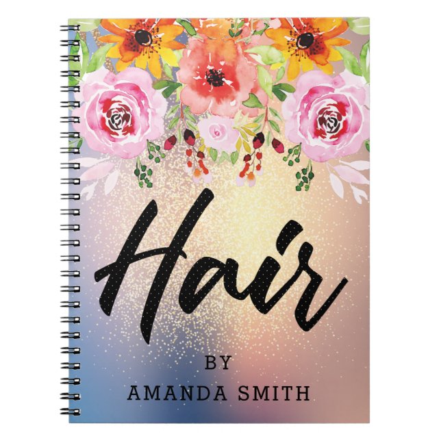 Modern Floral Gold Glitter Hair Appointment Notebook (Front)