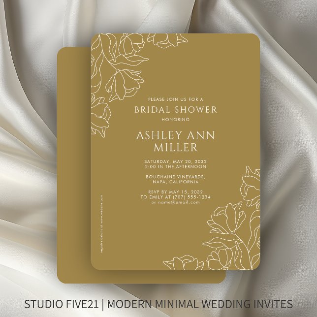 Modern Floral Gold Wedding Bridal Shower Invitation (Creator Uploaded)