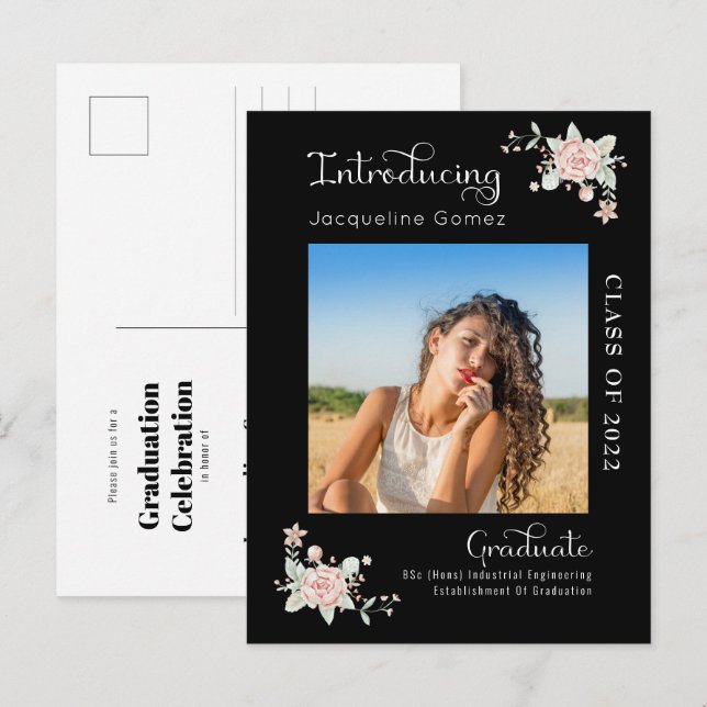 Modern Floral Graduation 2022 Photo Invitation (Front/Back)