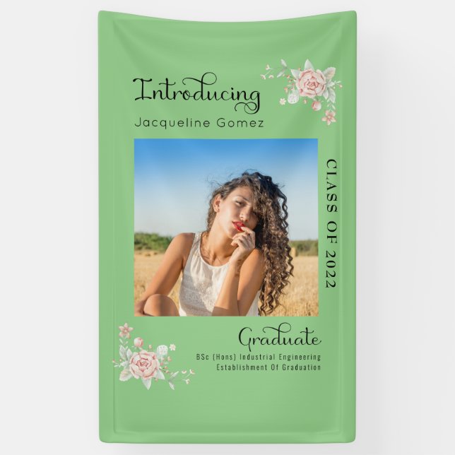Modern Floral Graduation 2022 Photo Party Banner (Vertical)