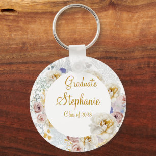 Modern Floral Graduation Party Favour Gift Key Ring