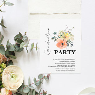 Modern Floral Graduation Peach and Greenery  Invitation