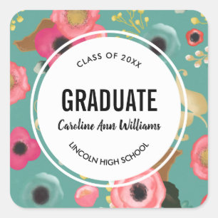 Modern Floral Graduation  Square Sticker