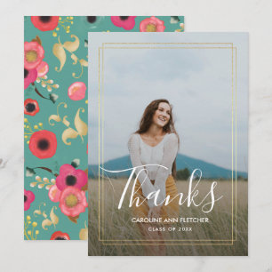 Modern Floral Graduation Thank You Photo Card