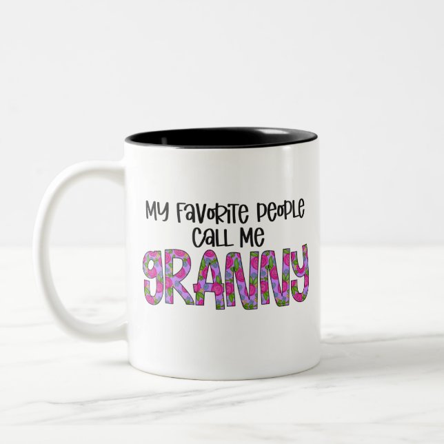 Modern Floral Granny Typography Mother's Day Two-Tone Coffee Mug (Left)