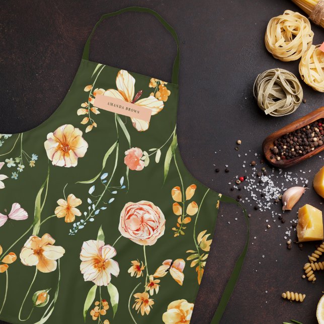 Modern Floral Green Grace Chic Trendy  Apron (Creator Uploaded)