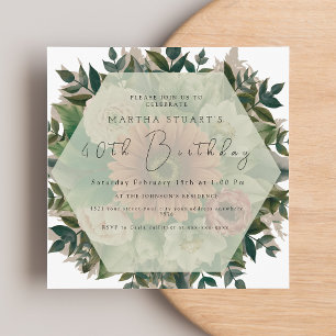 Modern floral greenery birthday invitation 