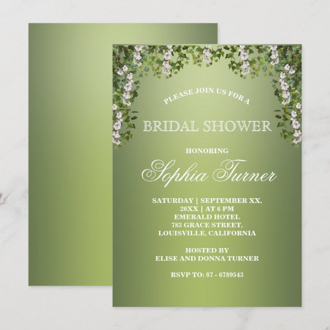 Modern Floral Greenery Bridal Shower Invitation (Front/Back)