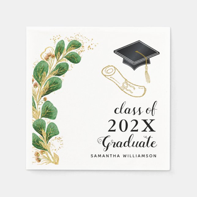 Modern Floral Greenery Class of 2025 Graduation Napkin (Front)