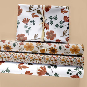 Modern Floral Greenery Girly Gold Rust Wrapping Paper Sheet