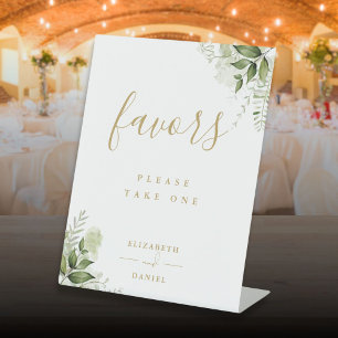 Modern Floral Greenery Gold Favours Table Pedestal Sign