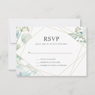 Modern Floral Greenery Gold Geometric Wedding RSVP Card