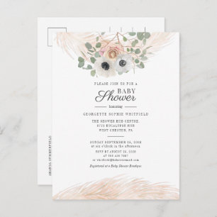 Modern Floral Greenery Pampas Grass Baby Shower Invitation Postcard