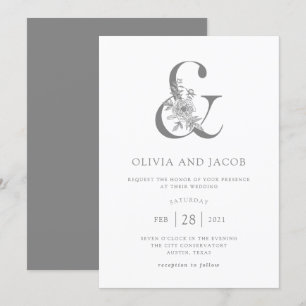 Modern Floral   Grey and White Ampersand Wedding Invitation
