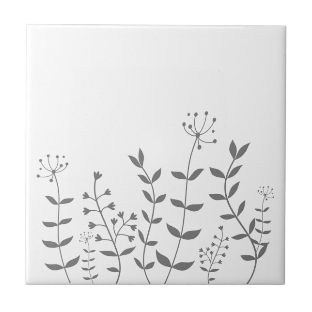 Modern floral grey and white ceramic tile (Front)