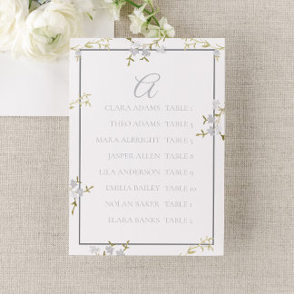 Modern Floral Grey Wedding Seating Chart Table Number
