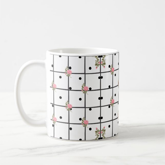 Modern Floral Grid Rose Designs Coffee Mug (Left)