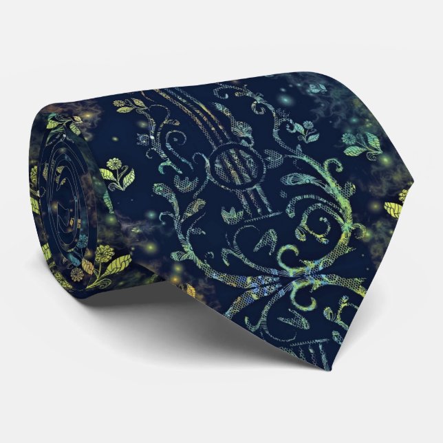 Modern Floral Guitar Neck Tie (Rolled)