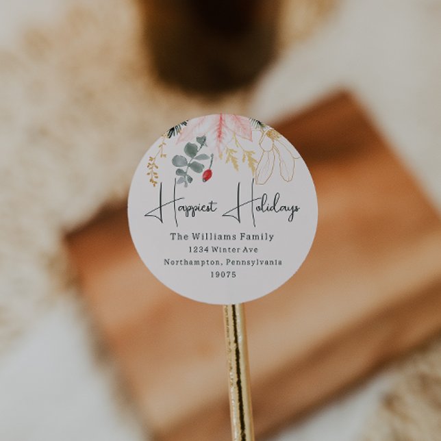 Modern Floral Happiest Holidays Envelope Seals (Creator Uploaded)