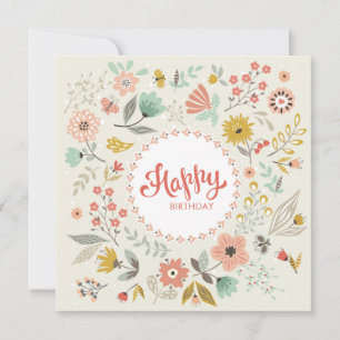 Modern Floral Happy Birthday Card