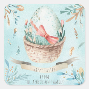 Modern Floral Happy Easter Wishes Boho Greetings Square Sticker