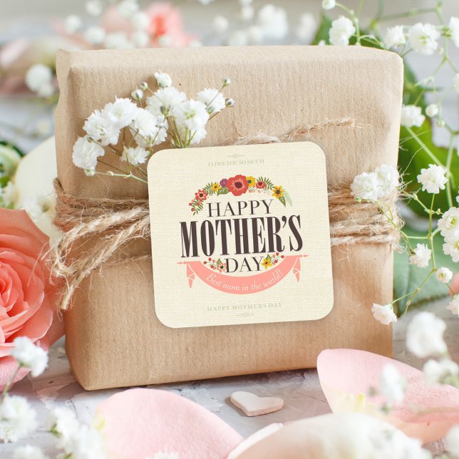 Modern Floral Happy Mother`s Day Square Sticker (Creator Uploaded)