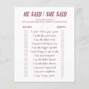 Modern Floral He Said She Said Bridal Shower Game Flyer