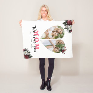Modern Floral Heart Shaped Gift for Mother's day Fleece Blanket