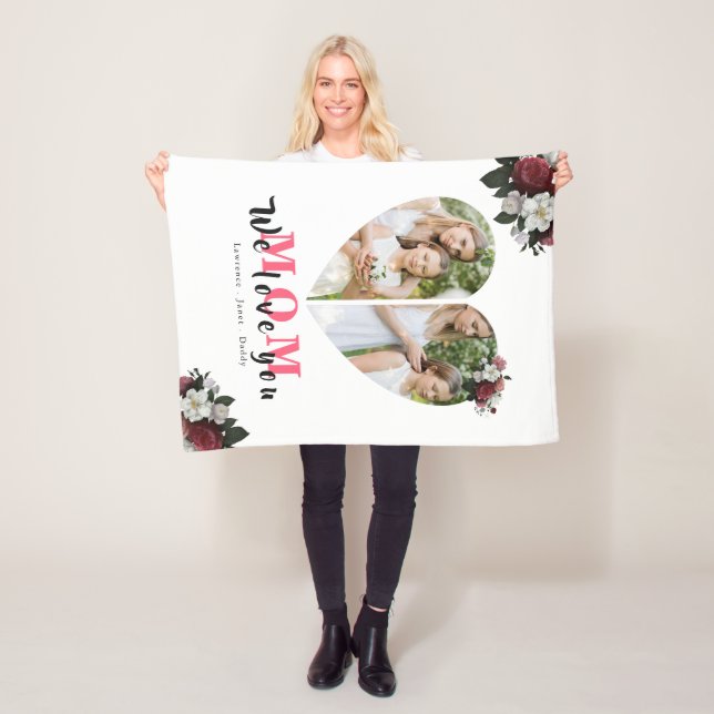  Modern Floral Heart Shaped Gift for Mother's day Fleece Blanket (In Situ)