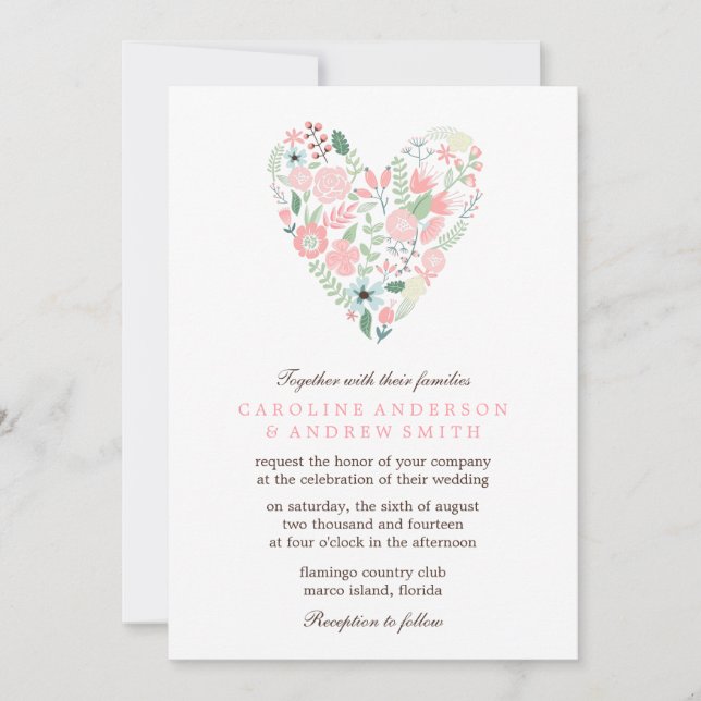 Modern Floral Heart Wedding Invitation (Front)