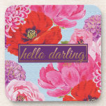 Modern Floral Hello Darling Square Coaster<br><div class="desc">Custom Coaster's Available in Multiple Colours,  Patterns and Themes. Please Contact us with any Customisation Work.</div>