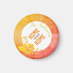Modern Floral Home Sweet Colourful Orange Yellow Magnet