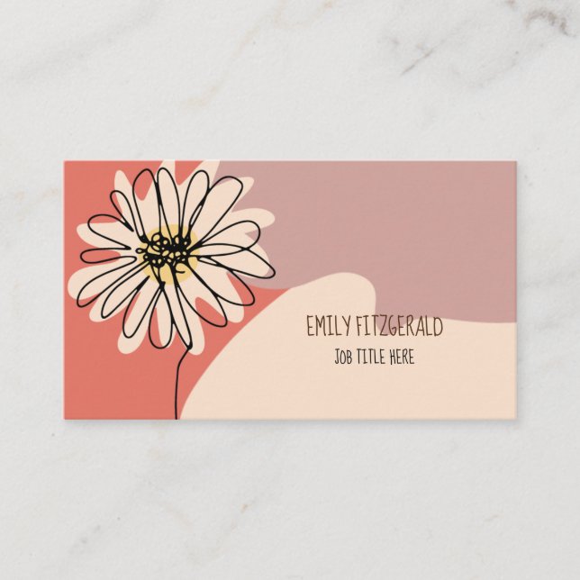 Modern Floral Illustration Shapes Pink Coral Girly Business Card (Front)