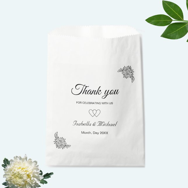 Modern Floral in Black and White Wedding Favour Bags (Creator Uploaded)
