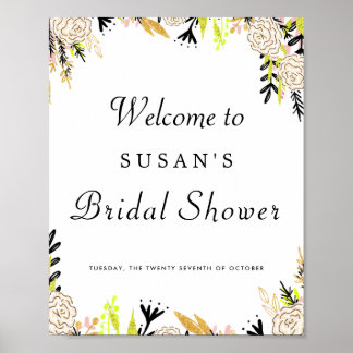 Modern Floral Ink Bridal Shower Sign
