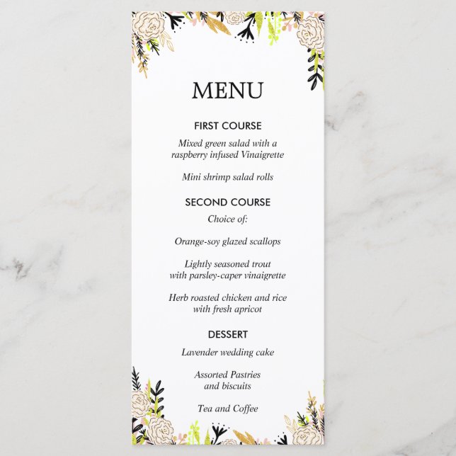Modern Floral Ink Wedding Menu (Front)