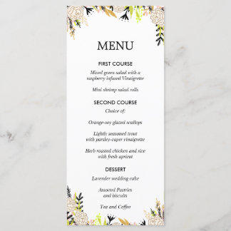Modern Floral Ink Wedding Menu