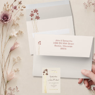 Modern Floral Ivory and Mauve Wedding Invitation  Envelope